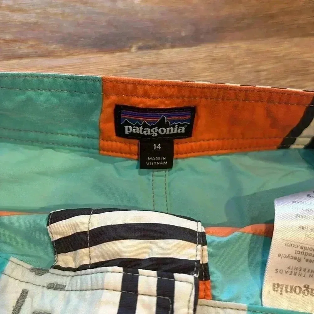 Patagonia Boys Size 14 Wavefarer Striped Cargo Board Shorts
